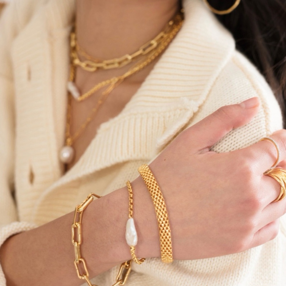 Monica Vinader Nura Biwa Pearl Bracelet 18k Yellow Gold Vermeil - Picture 8 of 8